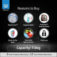 Voltas Beko, A Tata Product 7 Kg 5 Star Inverter Quick wash Fully-Automatic Front Loading Washing Machine (WFL7012B7JVBKA/AXV, Anthracite, In buit Heater/Hygiene steam)