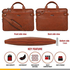 Zipline Laptop bags for men office use | Faux Leather Laptop Bag for Man - Fits 14/15.6/16 inch Laptop, Macbook, Macbook Pro Messenger Bags for Mens (1-Tan Bag)