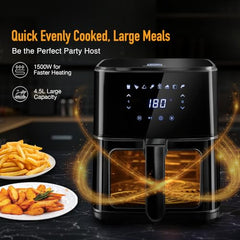 KENT Digital Air Fryer 5L | 1400W | Bake, Grill & Roast | Up to 80% Less Oil Usage | 8 Preset Menu | Rapid Heat Circulation | Digital Display & Touch Control Panel | Glass Window with in built Light
