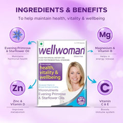 Wellwoman Multivitamin Capsules For Women With Evening Primrose Oil,Magnesium,Vitamin C,B6,Folic Acid To Provide All Round Nutrition,Immunity,Helps Reduce Pms,Pcos Symptoms,30 Veg Capsules,200 grams