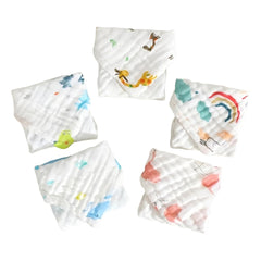 SYGA PACK OF 5 Baby Napkin Six-Layer Gauze 30 * 30 Printed Design Square Scarf Five Baby Small Square Scarf