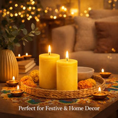 Pure Indian Candle Handpourd Sandalwood Amber Scented Yellow Wax Pillar Candle PICTL001 (Pack of 2 pcs.)