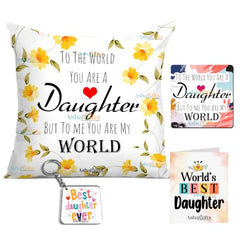 Gift for Daughter Birthday Special Birthday for Daughter Printed Cushion 12 inch X 12 inch + Micro Fiber Filler + Keychian + Magnet Girls Pillow Daughters Day for Daughter and Girls -10A (Color-7)