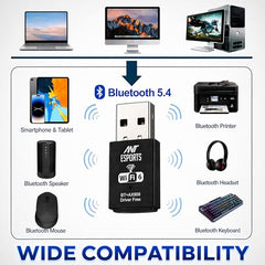 Ant Esports AE900X SmartChoice Dual Band WiFi 6 USB Dongle with Bluetooth 5.4, 900Mbps Speed (2.4GHz + 5GHz), MU-MIMO, Plug & Play, WPA3 Security, Hotspot Mode, Windows Compatible