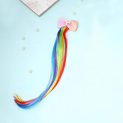SYGA Children's Cute Cartoon Pony Unicorn Bow Hair Extensions For Girls three colors Hairpin Wig Headdress Colorful Wig(Multi-04)