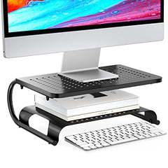 WALI Dual Monitor Stand for Desk, Desk Monitor Riser 3 Height Adjustable, Laptop Riser with Airflow Vents, Desk Organizer for Computer, Laptop, Printer, Notebook (STT003-2), 2 Pack, Black
