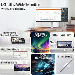 LG 34U511A 86.36cm (34 Inch) UltraWide WFHD (2560x1080) IPS Monitor, Anti-Glare, sRGB 99%(Typ.), Reader Mode, HDR10, 3-Side Virtually Borderless, HDMI, DP, HP Out, Tilt Adjustment Slim Stand (Black)