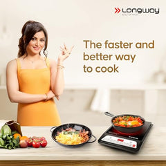 Longway Elite Plus IC 2000 Watt Induction Cooktop with Auto Shut-Off & Over-Heat Protection With 8 Cooking Mode & BIS Approved | 2 Years Warranty | (Black, Push Button)
