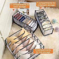 MOMISY Bra Socks Underwear Organizer Folding Closet Storage Boxes Clothes Separated Organizer 6/7/11 Compartments Grids Drawer Organizer, Pack of 3 (Black)