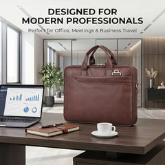 EXIM Prime Laptop Bag for Men Office Use| Office Bag for Men| Vegan Leather Laptop Messenger Bag| Fits Up to 13 to 14 Inch Laptop| Business Briefcase with Handle and Shoulder Strap (Shaded Brown)