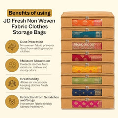 JD FRESH 6 Pcs Non Woven Saree Covers/Storage Bags with Zip Cover/Space Saving Bag with Transparent Window/Wardrobe Cupboard Organizer for Clothes/Lehengas/Bedsheets (17 X 14 x 7 Inch/Orange)