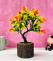 Dekorly Small Artificial Bonsai Tree Fake Plant Potted House Plants Japanese Pine Bonsai Plant Faux Bonsai for Home Indoor Decoration Office (Wooden Potted Plants, Design-G)