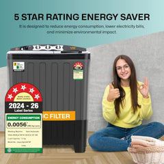 VW Visio World 8.5 kg semiautomatic Top Load Washer Only with Powerful Wash, V8 Supreme-Wash, Black/Grey