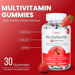 Emmy Multivitamin Gummies for Kids & Adults | Daily Nutrition Support | Tasty Chewable Vitamin Gummies | Immunity, Energy & Growth Support | Strawberry Flavour | USFDA, WHO-GMP & ISO | (60 Gummies) (Pack of 2)