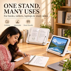 Sunchhaya Acrylic Book Stand for Reading – Clear Adjustable Book Holder with 360° Rotating Base, Foldable Reading Stand for Desk, Cookbook, Tablet & Laptop Stand, Height & Angle Adjustable (R22H)