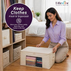 lifestice Cotton Clothes Storage Bags with Zipper|Cotton Canvas bags | Lehenga Storage Bags Big Size For Women's Dresses, Sarees, Lehengas (PACK OF 9)