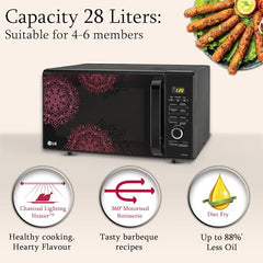 LG 28 L Charcoal Convection Healthy Microwave Oven with 301 Auto Cook Menu (MJ2887BIUM, Black, Healthy Heart Recipes, Diet Fry, 360° Motorised Rotisserie & 10 Years of warranty on Charcoal Heater)