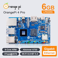 Orange Pi 4 Pro 6GB LPDDR5 8 Core 64 Bit Single Board Computer, 3TOPS AI NPU Allwinner A733 WiFi 6 & Bluetooth 5.4 Frequency 2.0GHz Mini PC Run Android, Linux, Orange Pi OS