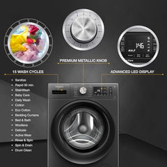 Whirlpool Smart Choice 9 Kg Steam Wash Technology 5 Star Inverter Front Load Fully Automatic Washing Machine with In-Built Heater (SUPREME CARE 9014-E, Midnight Grey, 100+ Tough Stains, 1400 RPM)