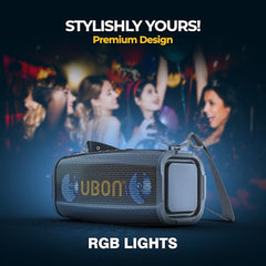 UBON Shahenshah SP-65, 20 watt Portable Bluetooth Speaker, 10 Hours Long Playtime, RGB Lights, Multiple Connectivity Wireless Party Speaker (Black)