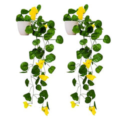 fancymart Artificial Flower Plant Home Décor with Small Size Pot | Pack of 2 | Plant Hanging for Home Decor | Office Decor (DESIGN-01)