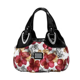 SYGA Women's Printed PU Leather Hobo Bag, Multiple Colors and Patterns, Crossbody Shoulder(BLACK FANTASY RED FLOWER)