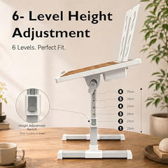 StarAndDaisy T9 Foldable Bed Table for Laptop & Study, 4-Level Adjustable Angled Tabletop, Large Desktop Surface with Anti-Slip Stopper, Tablet & Phone Slot, Storage Drawer, Stable Legs, PP & TPE