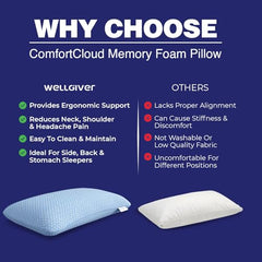 WELLGIVER Cervical Butterfly Pillow | Orthopedic Memory Foam for Neck & Shoulder Pain | Ergonomic Contour Design | Dual Height Support | Side Sleeper Pillow with Arm Rest - Pack of 1