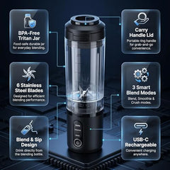 Kilig Vortex Blitz Portable Blender, Sip-Ready Jar Design, 470ml BPA-Free, USB-C Rechargeable, 3 Modes (Blend, Smoothie, Crush), 6 Blade system