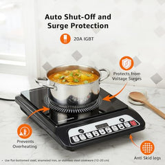 Amazon Basics 1600W Induction Cooktop | 7 Pre-Set Cooking Menus | LED Display | Smart Push Buttons I Energy Efficient, Auto Cut-off, 20A IGBT & 4KV Surge Protection I Black