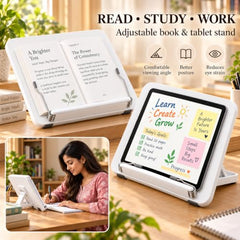 Sunchhaya Acrylic Book Stand for Reading – Clear Adjustable Book Holder with 360° Rotating Base, Foldable Reading Stand for Desk, Cookbook, Tablet & Laptop Stand, Height & Angle Adjustable (R22H)