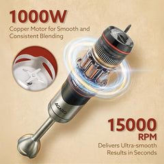 AGARO Grand 1000 Watts Hand Blender With Chopper, Jar & Whisker, 2 Variable Speed Modes & Speed Regulator, Stainless Steel Blades(Black)