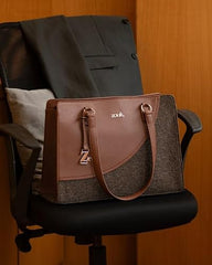 ZOUK Office Essential Bag | Jute | Vegan Leather Handcrafted Tote Bag With Double Handle Shoulder Strap | Bristel