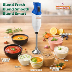 Kanchan Majesty Hand Blender with 3 Stainless Steel Blades Mincer, Whisking, Beater | Electric Blender for Kitchen with Low Noise Powerful 180W Copper Motor 2-Speed Control - 2 Year Warranty (Beige)