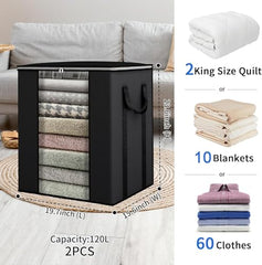 BLACKBOXES Extra Large Blanket Storage Bags 120L 2 Pack Comforter Storage Bags with Reinforced Handles Breathable Clothes Storage Containers for King Comforter Bedding Pillow Sheet Grey (Grey 2)