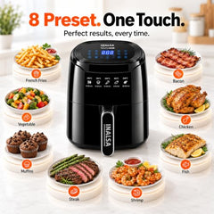 INALSA Air Fryer 4.2 ltr|1400 W with Air Crisp Technology|Temperature & Timer Control|8 Preset Menu & Digital Display|Air fry, Bake,Roast,Reheat,Dehydrate|Airfryer Recipe book(Tasty Fry Digital)
