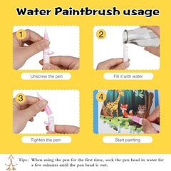 Smart Kid Magic Water Book 4 Pc Set for Kids Age 2–10 Years | Reusable Water Coloring Books Refillable Water Pen | Mess-Free Painting Activity Book | Early Learning Drawing and Travel Activity Kit