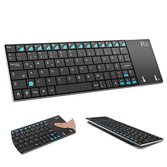 Rii K12 Ultra Slim 2.4GHz Portable Mini Wireless KODI Keyboard Large Size Touchpad Mouse, Stainless Steel Back Cover, Rechargeable Li-ion Battery, IPTV, Android TV, XBMC, Windows, Black