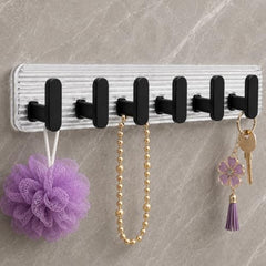 SIGNAMIO 6 Hook Shelf Adhesive Strip Wall Hanging Sticky Hook Black