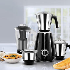Wipro Elato FMG209 800 Watt Mixer Grinder with 4 Jars,Heavy Duty 100% Copper Ball Bearing Motor with 5 Year Warranty,Superfast Grinding,Clip Lids - Hands Free use, 4 Jars Mixer Grinder 800 Watt,Black