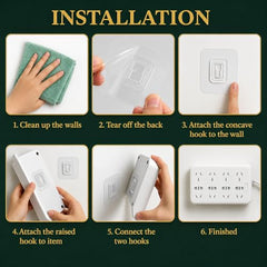 Ydbv Heavy Duty Adhesive Wall Hooks Pack of 10 | Male-Female Interlocking Adhesive Wall Hooks | Strong No Drill Utility Hanger for Kitchen, Bathroom, Router & Extension Board