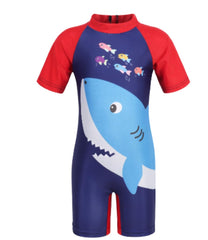 SYGA Children's Swimsuit Short Sleeve Big Red Shark-XL Size Perfect for Kids Age 7-8 Years Old (Red)