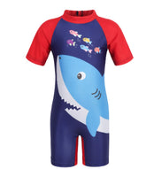 SYGA Children's Swimsuit Short Sleeve Big Red Shark-M Size Perfect for Kids Age 3-4 Years Old (Red)