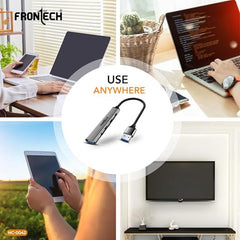 Frontech 8-in-1 Multi-Port Expansion Hub, Dual Input (USB-C & USB), High-Speed Data Transfer, Metal Matt Finish, Backed with 1 Year Warranty (NC-0058)