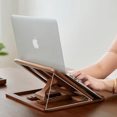 Artistic Gifts Handcrafted Wooden Laptop Stand for Desk with Adjustable Height, Foldable Riser for Laptop, Compatible for for iPad MacBook Pro Notebook HP Dell Devices Up to 15.6 inches (Walnut)