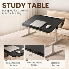 StarAndDaisy T9 Foldable Bed Table for Laptop & Study, 4-Level Adjustable Angled Tabletop, Large Desktop Surface with Anti-Slip Stopper, Tablet & Phone Slot, Storage Drawer, Stable Legs, PP & TPE