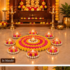 Webelkart Premium Pack of 9 Diwali Decoration Flower Rangoli Diwali Decorative Rangoli with Diya Set, Tea Light Candle Holder Floor Rangoli Festival Decor Home,Deepawali Center 10" and Samll 4" in