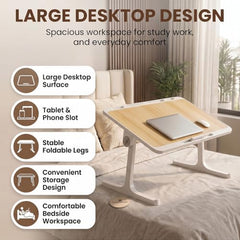 StarAndDaisy T9 Foldable Bed Table for Laptop & Study, 4-Level Adjustable Angled Tabletop, Large Desktop Surface with Anti-Slip Stopper, Tablet & Phone Slot, Storage Drawer, Stable Legs, PP & TPE