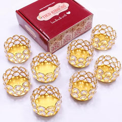 TIED RIBBONS Pack of 4 Crystal Tealight Candle Holder Gift Box - (5.8 cm X 4.3 cm) Centerpieces Votive Candle Holders for Home Dining Table Living Room Office - Diwali Decoration Items for Home Décor