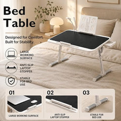 StarAndDaisy T9 Foldable Bed Table for Laptop & Study, 4-Level Adjustable Angled Tabletop, Large Desktop Surface with Anti-Slip Stopper, Tablet & Phone Slot, Storage Drawer, Stable Legs, PP & TPE